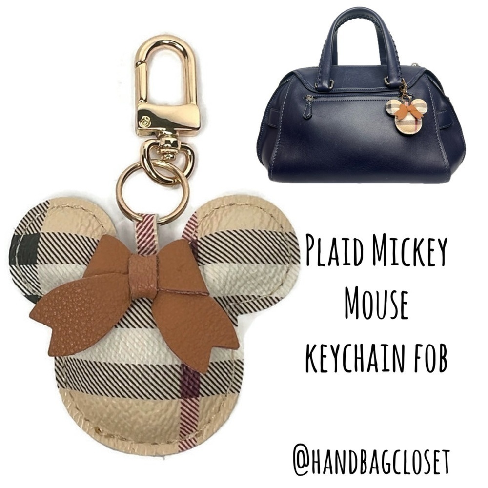 Plaid Khaki Mickey Mouse Keychain Fob